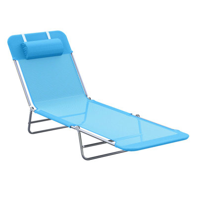 Chaises longues de piscine pliantes Outsunny, chaises de bronzage d'extérieur avec coussin, dossier inclinable, structure en acier et filet respirant pour la plage, la cour, le patio et le bleu