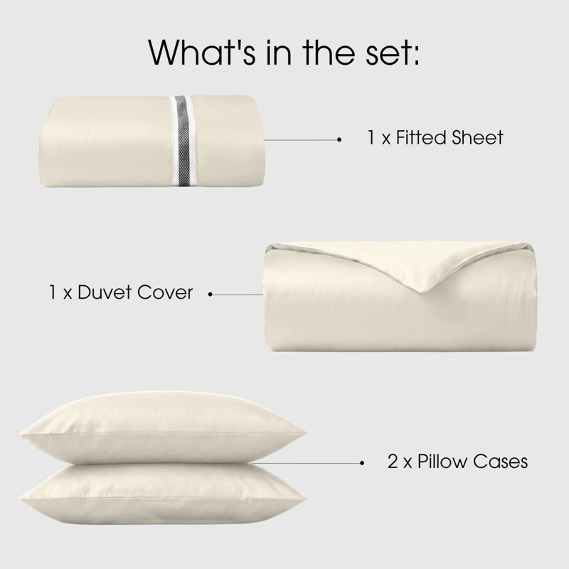100% Cotton Sateen 460 Thread Count 4-Piece Bedding Set, Single, Nude, 50x90cm Pillowcase