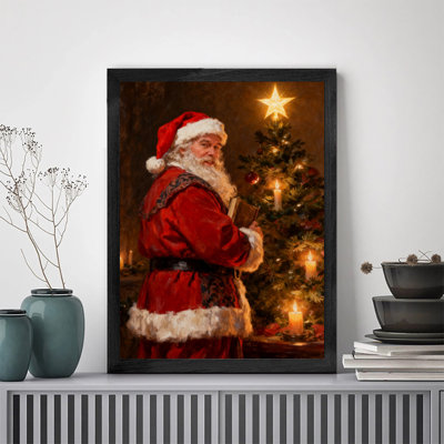 Black Framed Vintage Santa Claus is reading the gift list Wall Art Classical realistic oil painting Style Framed Prints