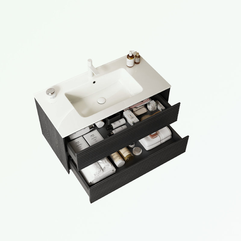 Meuble-lavabo avec lavabo et 2 tiroirs, Noir