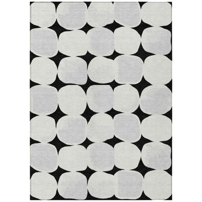 5' X 8' Black Gray And Ivory Abstract Washable Indoor Outdoor Area Rug