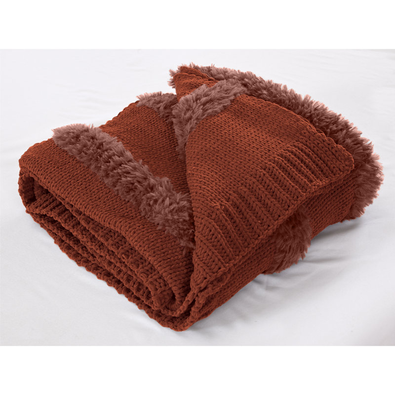 Nutmeg Faux Fur Knitted Throw Blanket, 50" x 60"