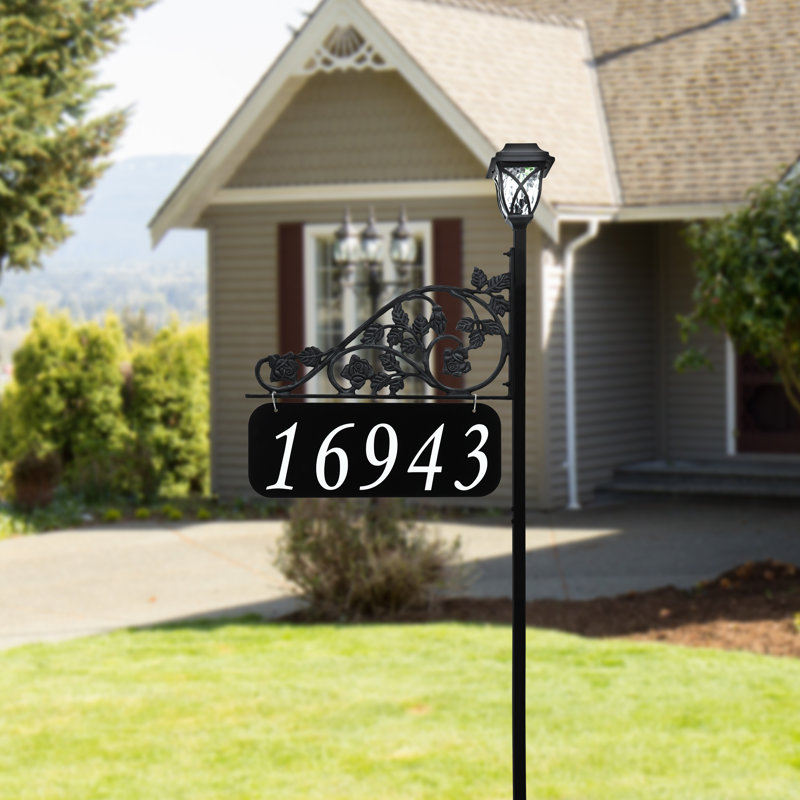 Panneau d'adresse de cour à double face avec lumière solaire Rose, H 52 po x l 18 po x P 1 po, Oui