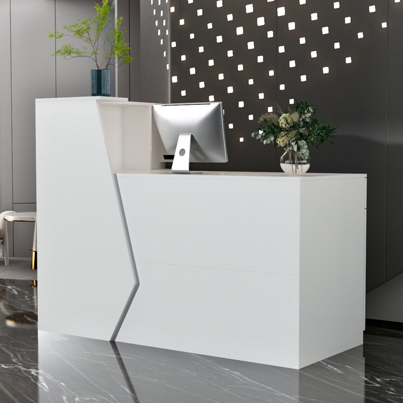 L-Shaped Solid + Manufactured Wood Reception Desk with Filing Cabinet