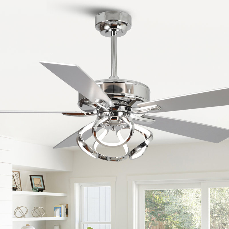 Chantalle 52" 5 - Blade Ceiling Fan with Dimmable 3CCT LED Lights and Remote Control, Chrome