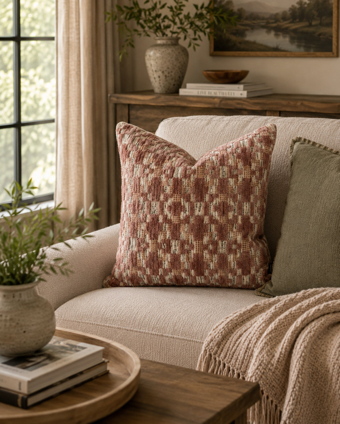 Fraser Throw Pillow, 20x20, Rose