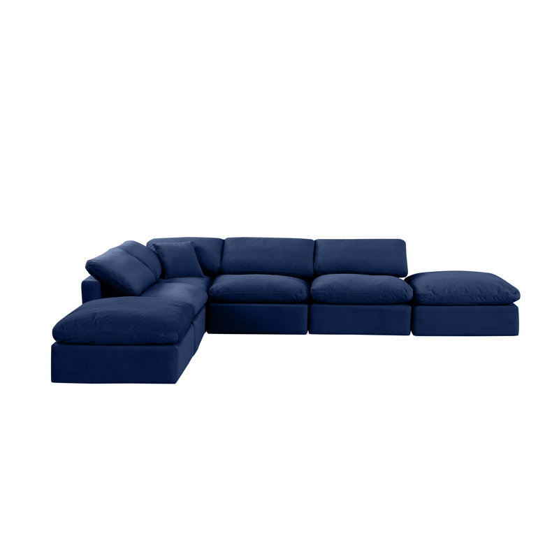 Itala Velvet L-Shaped Sectional Reversible, Navy Velvet