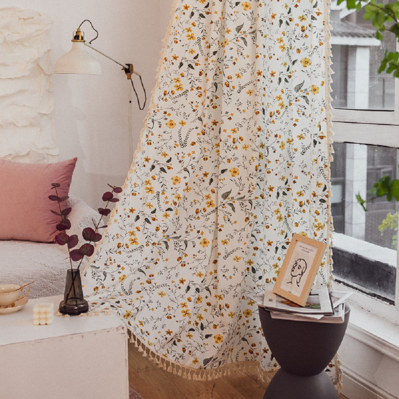 2pcs Blackout Curtains Yellow  Flower Pattern Curtains For Living Room, 84" W x 52" L