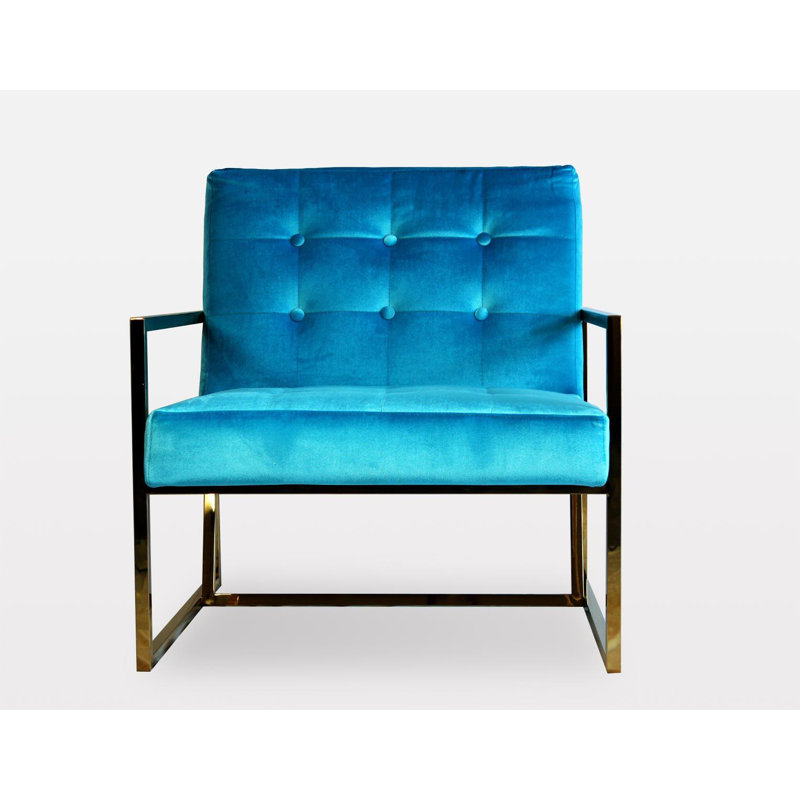 Fauteuil 29 po en velours capitonné, Aigue-marine