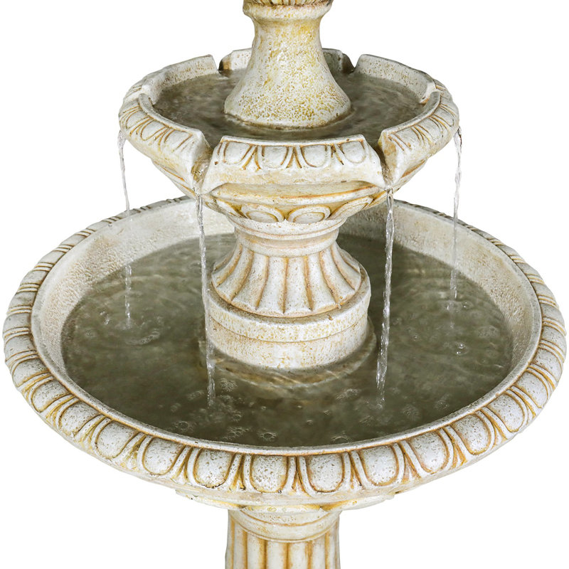 40.5" Beige Fibre Reinforced Concrete 3-Tier Cascading Garden Waterfall Fountain