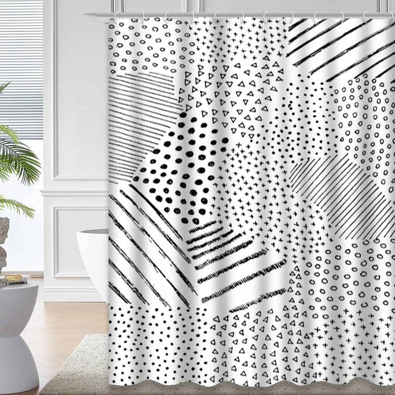 Rideau de douche abstrait à motif abstrait noir avec 12 crochets, L 72 po x l 84 po