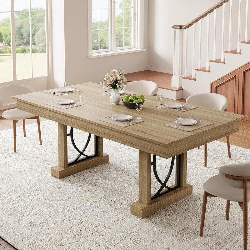 Table de salle à manger 71 "pour 6-8 avec 2 tiroirs - Double caisson en bois, structure robuste pour la cuisine ou le bureau
