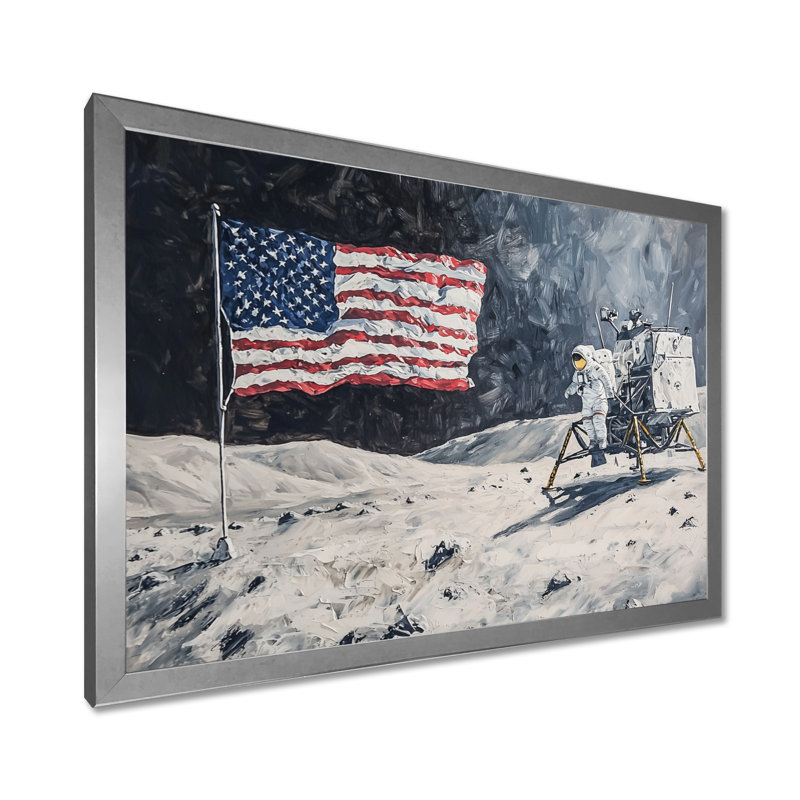 Laerte abstraite Apollo 13 Mission Moon Conquest II - lune, art mural, Reproduction encadrée d'une seule photo, Argent