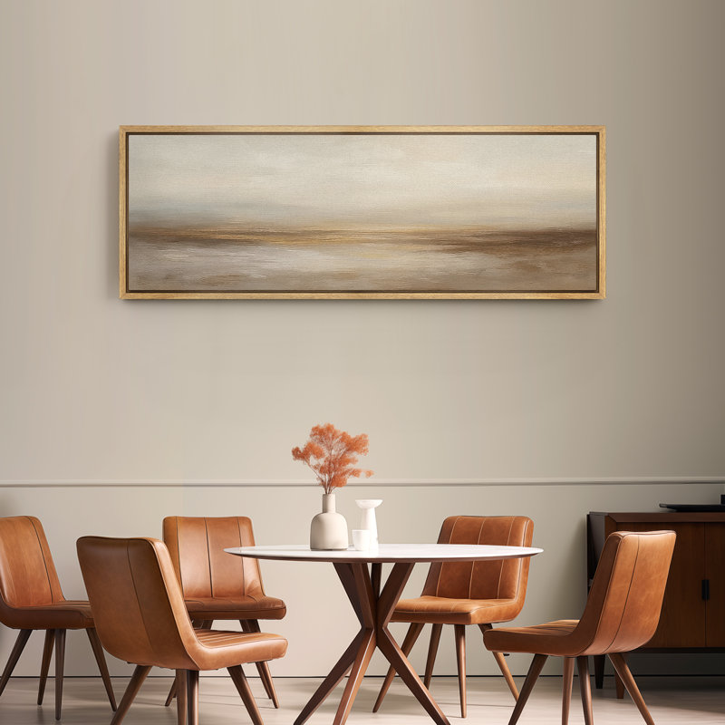 Large Framed Canvas Print Wall Art - Abstract Landscape Print for Modern Home Decor, Natural, 30" H x 60" W