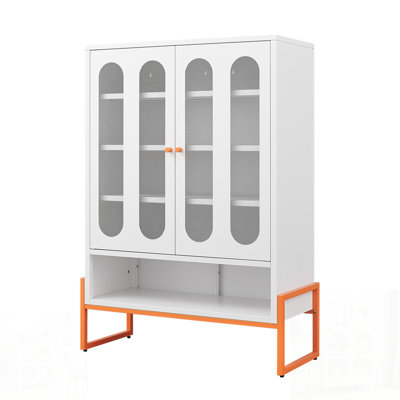 Armoire à chaussures moderne à double porte minimaliste avec portes réglables en filet et fond creux pour armoire de rangement à haut pied, compatible avec les aspirateurs robotiques