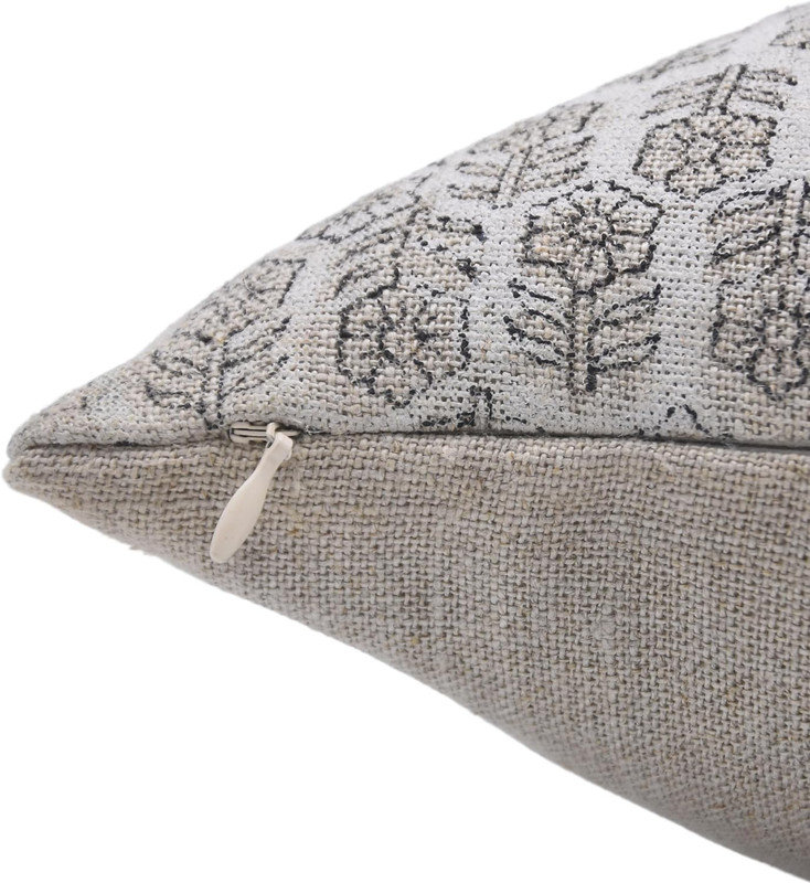 Housse de coussin en lin Elegant, Carré, 18 po x 18 po, Grey Floral 2