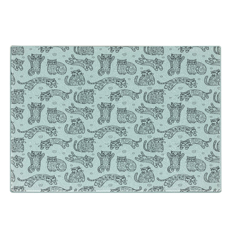 Ambresonne, chats, planche à découper en verre trempé, chatons décoratifs, art, noir et blanc