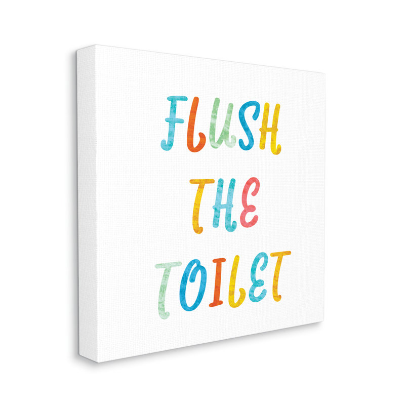 «Flush The toilettes Bathroom Rules Kids», typographie surdimensionnée noire, estampe numérique, art texturé par Daphne Polselli