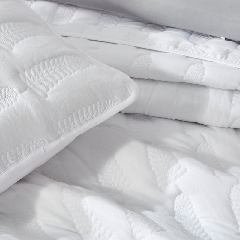 Ensemble de courtepointe droite à point droit, Courtepointe pour lit simple + 1 taie décorative, Blanc
