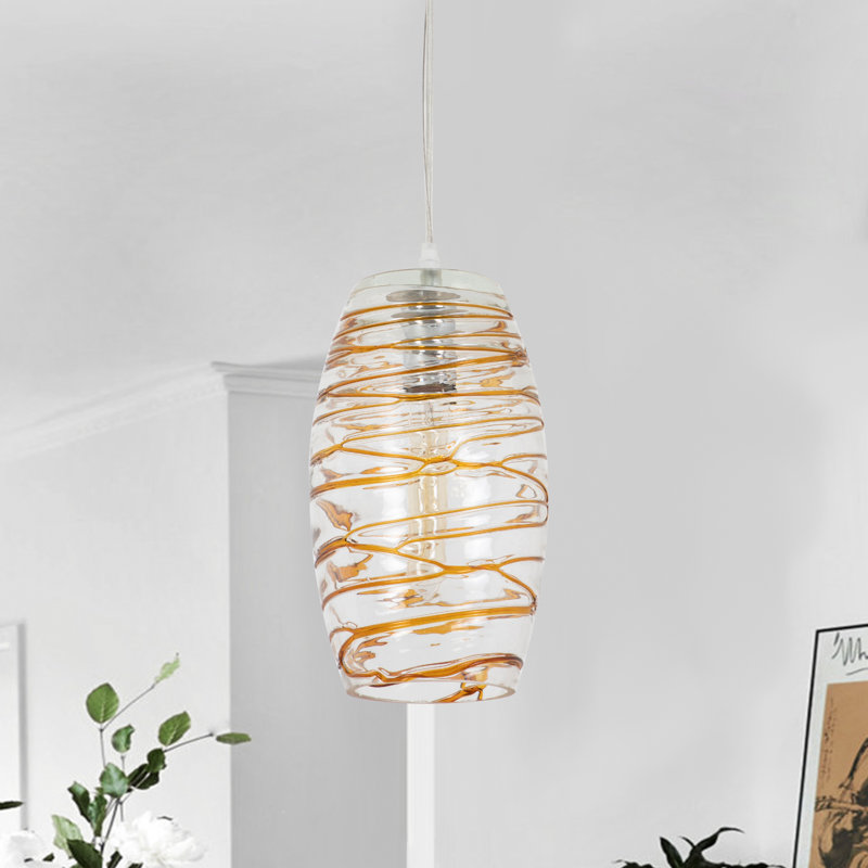 Aref 1-Light Dimmable Handblown Glass Single Pendant, Amber