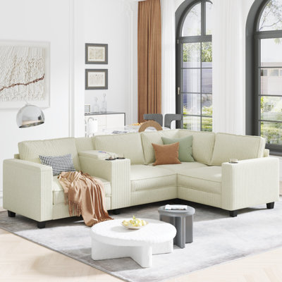 4-Seater L-Shaped Sectional Sofa with Storage, Cup Holders & USB Charging