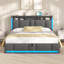 Ottoman Bed with Hydraulic Storage, Charging Station & Led Lights, Upholstered Platform Bed Frame with Storage Headboard, Sturdy Wood Slats-1378320696-1378320697