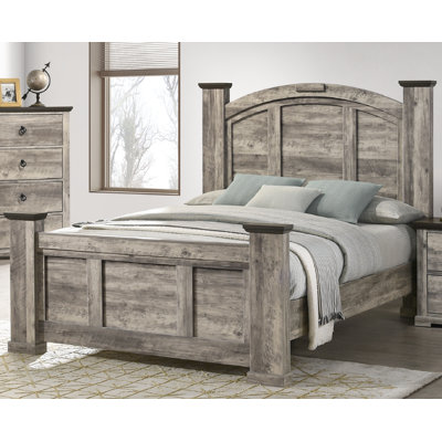 Contemporary 1Pc Queen Size Poster Bed Gray Finish Wooden Bedroom Furniture