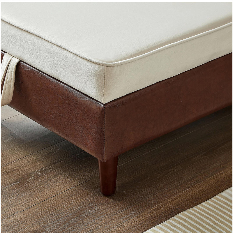 Canapé de rangement 65 po en polyuréthane brun et velours beige, Brun / Beige