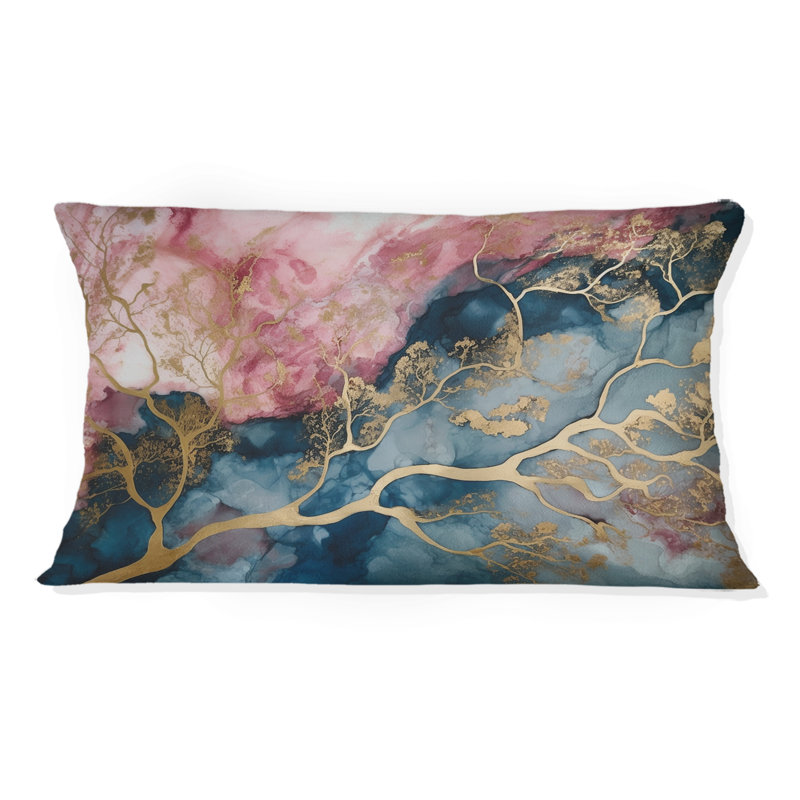 Exploration des profondeurs de la géode rose I - Coussin décoratif imprimé en marbre abstrait