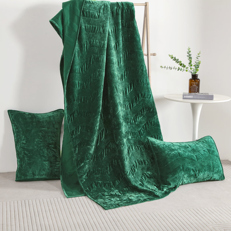 King Forest Green Velvet Diamond Quilt Set