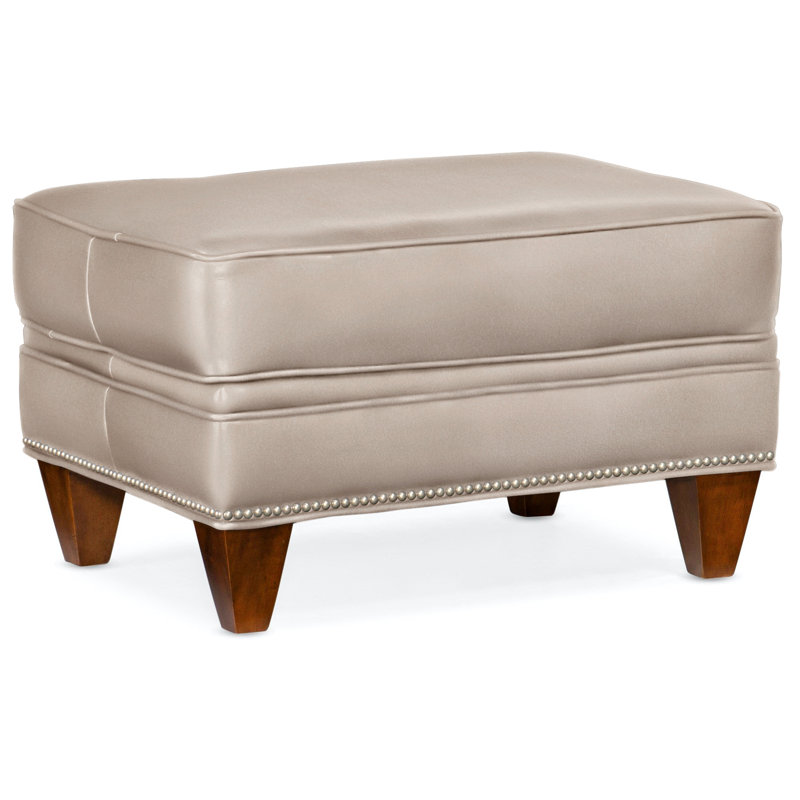 Repose-pieds rectangulaire en cuir véritable de 28,5 po de largeur Reddish, Étain, Nouveaux classiques