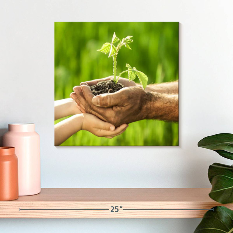 Senne Old Handing Seedling To Young, 16" H x 16" W