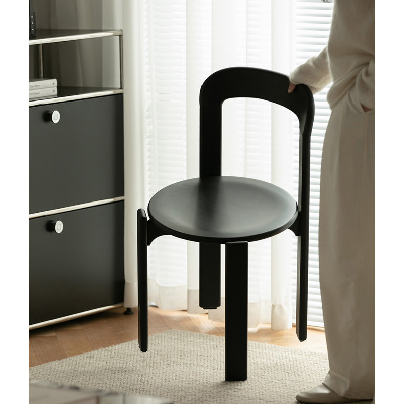 Retro Solid Wood Small Sized Dining Chairs With Backrests, Black