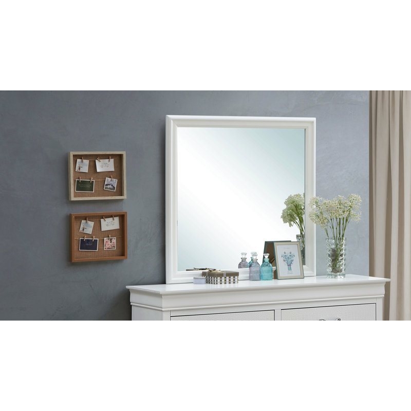 Miroir avec cadre champagne argenté, Carrée, Blanc, 38 po x 38 po