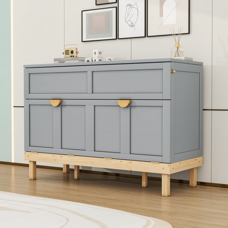 Grand lit plateforme escamotable en bois, gris
