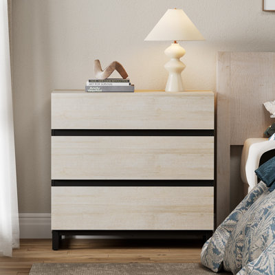 Nightstand With 3 Drawers For Bedroom, Modern Bedside Table With Black Square Iron Leg, Wood Rustic Side Table For Living Room,light Oak