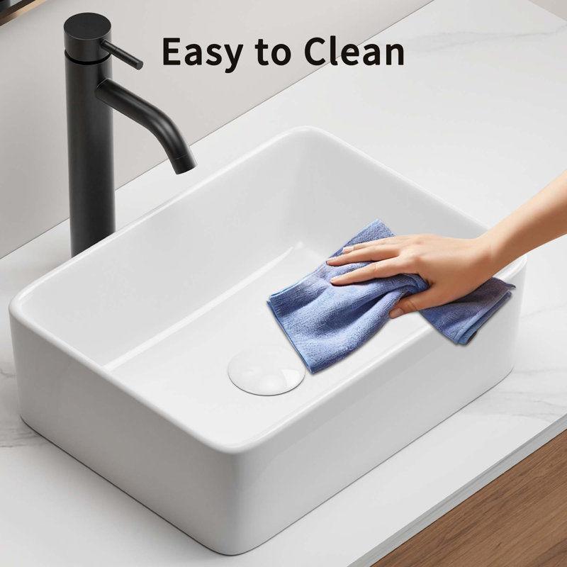 Rectangular Vessel Sink, 16"X12" Small Bowl Bathroom Vessel Sink, White Ceramic Lavatory Above Counter Art Basin Vanity Sink