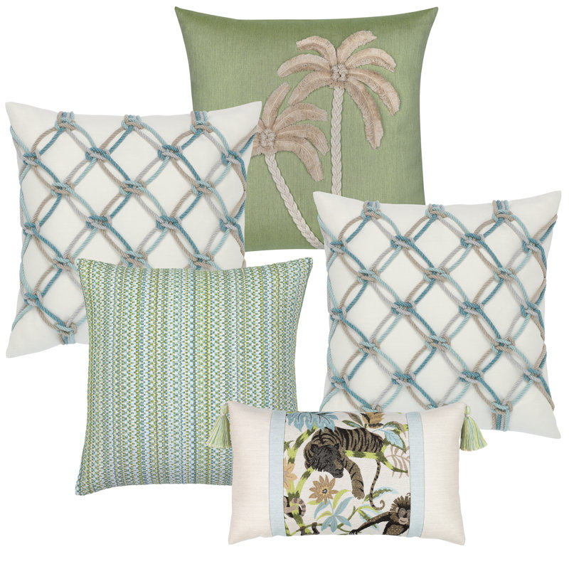 Spring Coordinated Set of 5 Indoor & Outdoor Throw Pillows, 5
