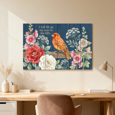 Oiseau, impression de planche de bois jardin floral