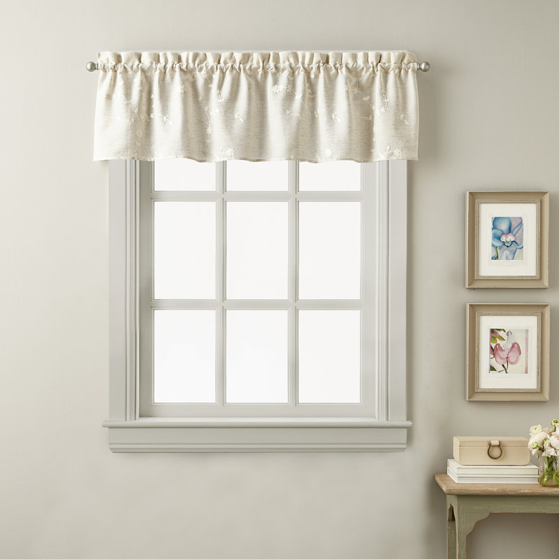 Jamison Floral Tailored 56'' W Window Valance, Linen