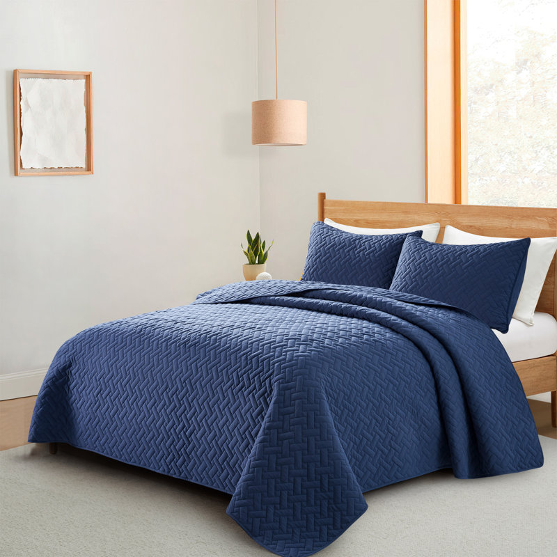 Ensemble de couvre-lit en microfibre matelassée Stroman, Bleu marine, Courtepointe simple + 1 taie d'oreiller standard