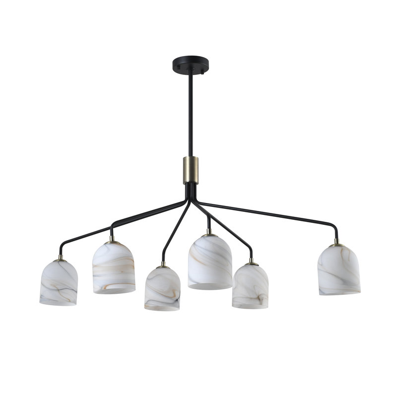 Grandy - noir avec accent en laiton brossé - abat-jour en verre de style albâtre, H 61 po x l 40,55 po x P 23,62 po