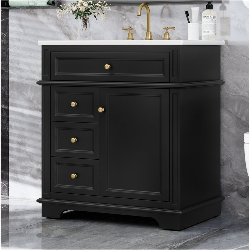 Meuble-lavabo de 30 po avec lavabo, un tiroir basculant, trois tiroirs, tablette de porte, porte à fermeture douce
