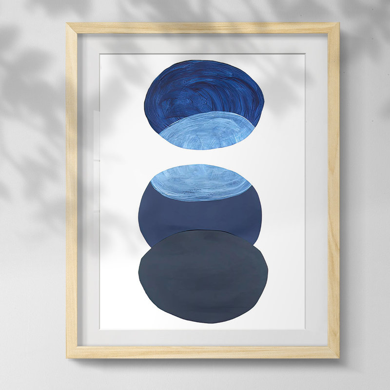«Ultramarine Orbs I», reproduction encadrée, Papier avec cadre naturel, Blanc