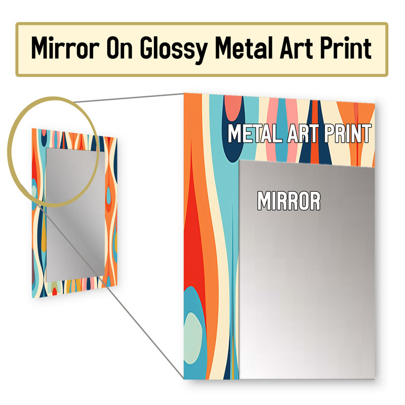 Rétro abstrait Gouttes - grand miroir géométrique mural moderne, 32 po x 24 po