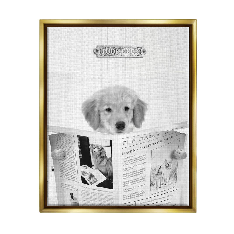 Chien de salle de bain Poop Deck, H 31 po x l 25 po x P 1,7 po, Cadre flottant métallique doré