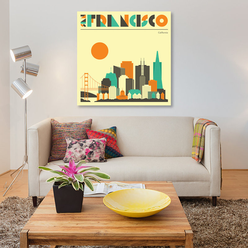 «San Francisco Skyline», reproduction d'impression sur toile, H 37 po x l 37 po x P 1,5 po, Toile tendue, Pas de tapis