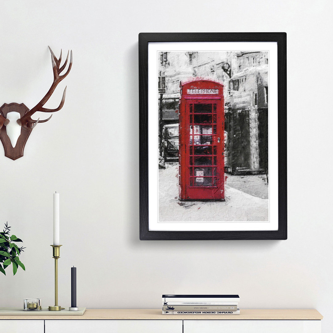 A Red Telephone Box in Abstract - Picture Frame Painting Print on Paper