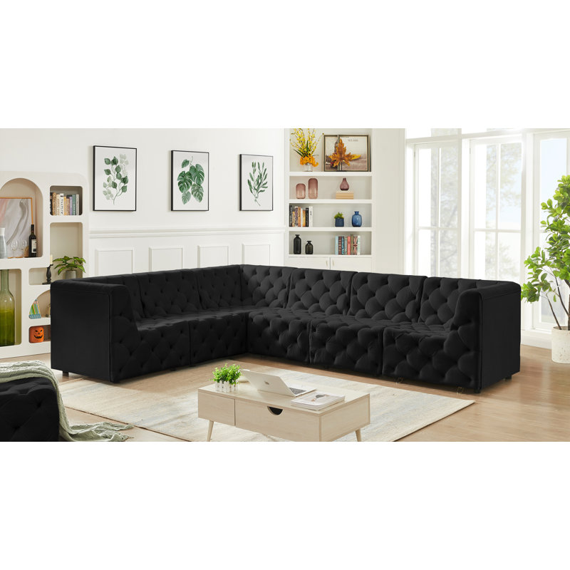 Canapé modulaire réversible en velours Izzobella, Velours noir