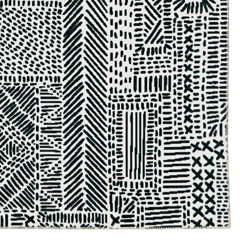 Joris Machine Washable Ivory and Black Area Rug, Rectangle 5' x 7'